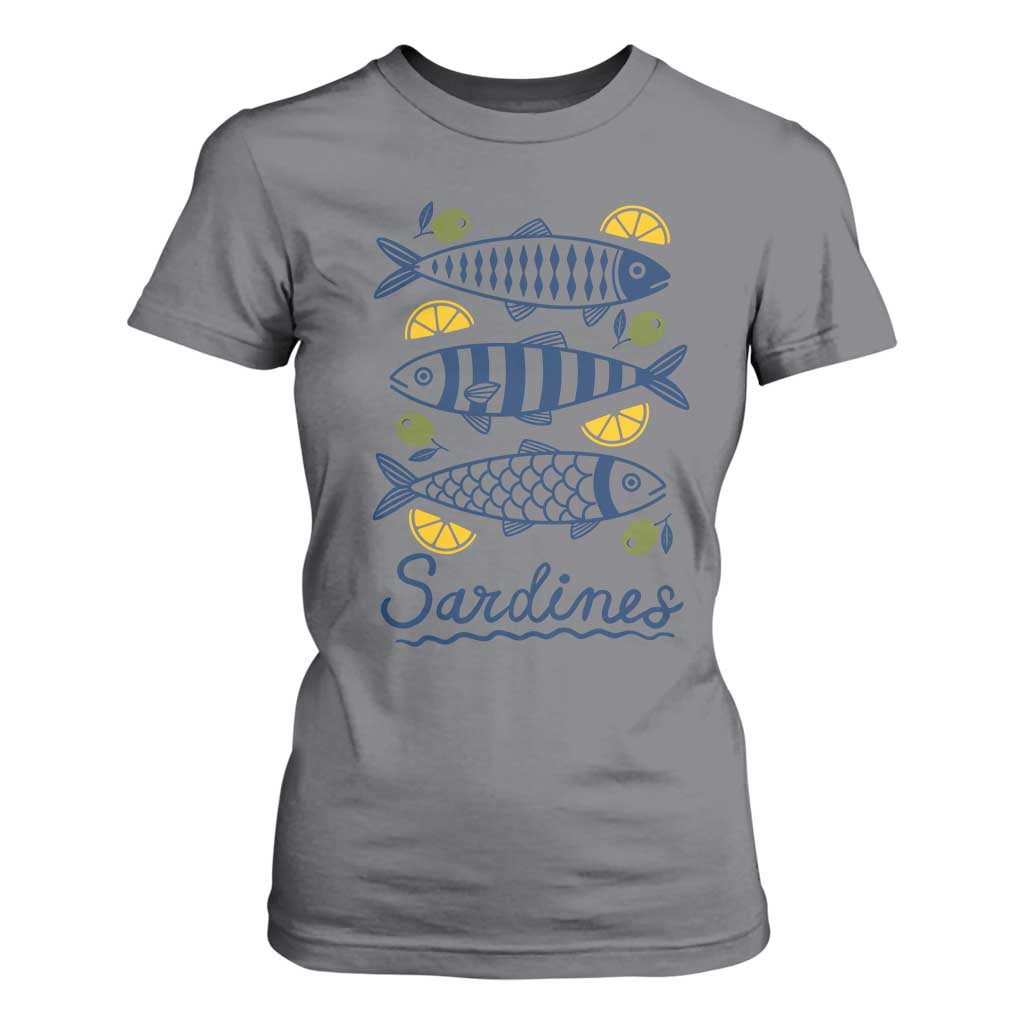 Minimal Sardines Fishermen Aesthetic Retro T Shirt For Women TS11 Charcoal Print Your Wear