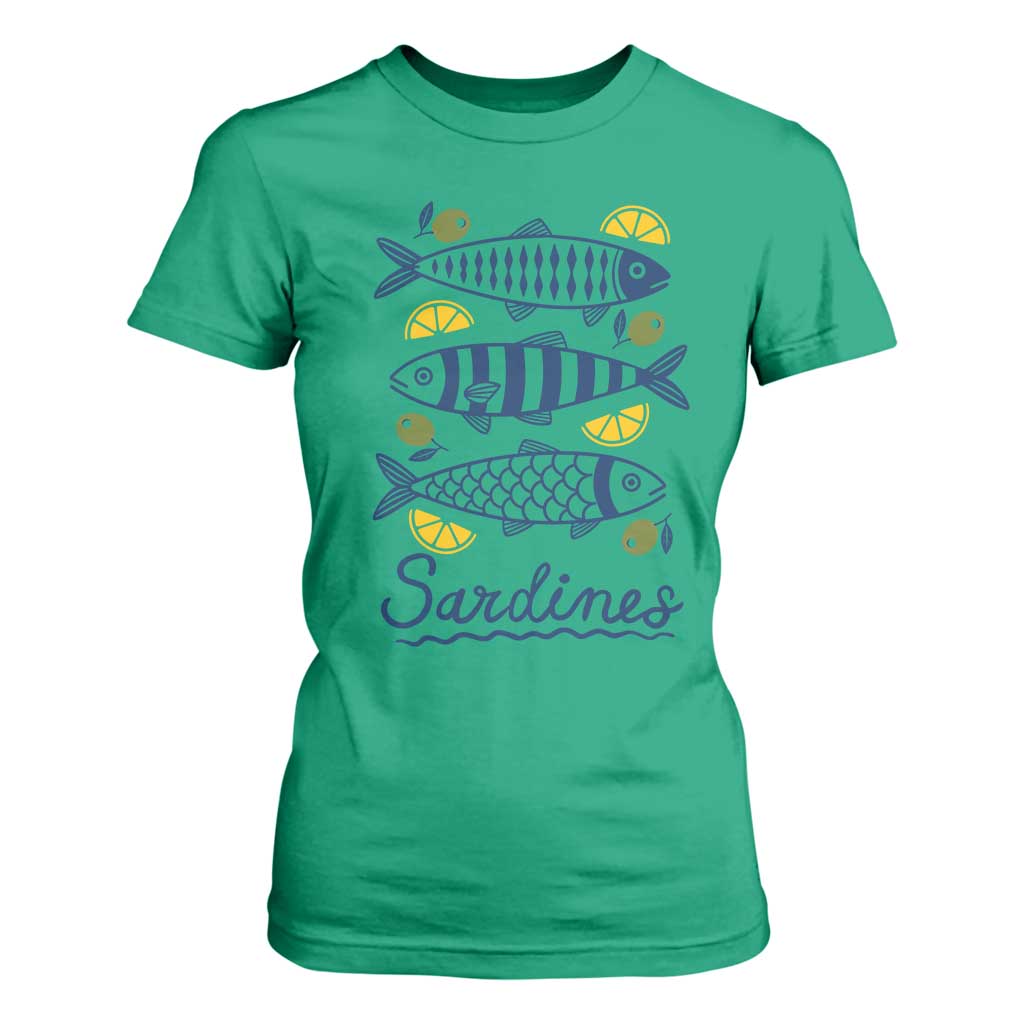 Minimal Sardines Fishermen Aesthetic Retro T Shirt For Women TS11 Irish Green Print Your Wear