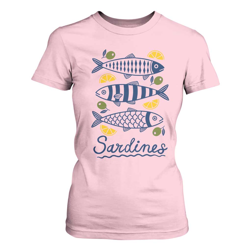 Minimal Sardines Fishermen Aesthetic Retro T Shirt For Women TS11 Light Pink Print Your Wear