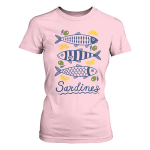 Minimal Sardines Fishermen Aesthetic Retro T Shirt For Women TS11 Light Pink Print Your Wear