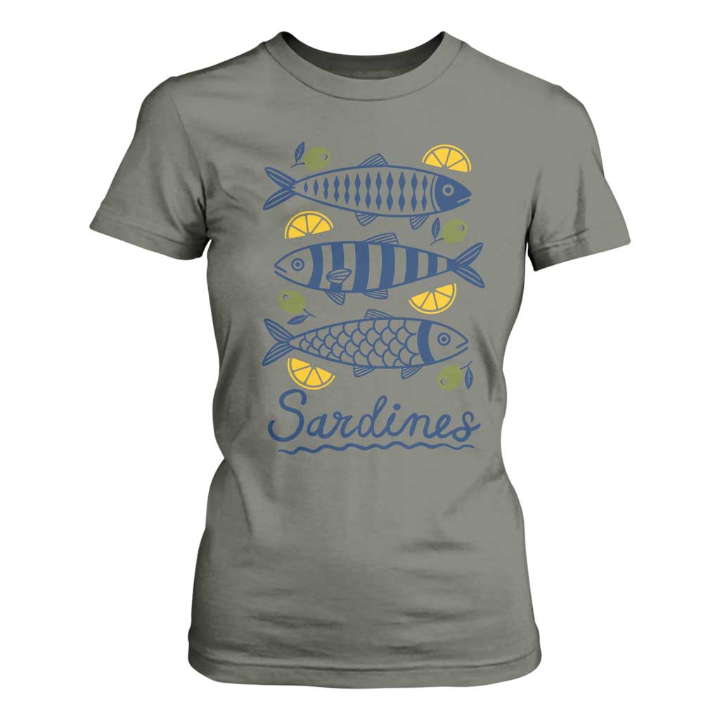 Minimal Sardines Fishermen Aesthetic Retro T Shirt For Women TS11 Military Green Print Your Wear