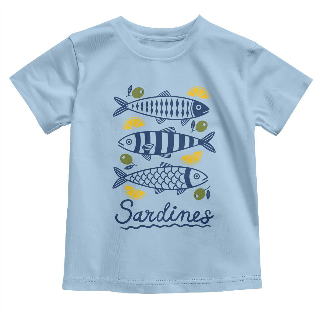 Minimal Sardines Fishermen Aesthetic Retro Toddler T Shirt TS11 Light Blue Print Your Wear
