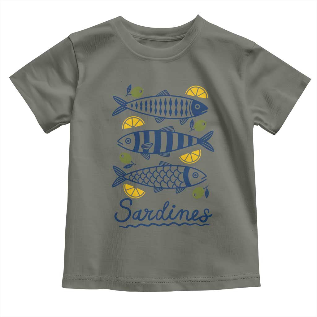 Minimal Sardines Fishermen Aesthetic Retro Toddler T Shirt TS11 Military Green Print Your Wear