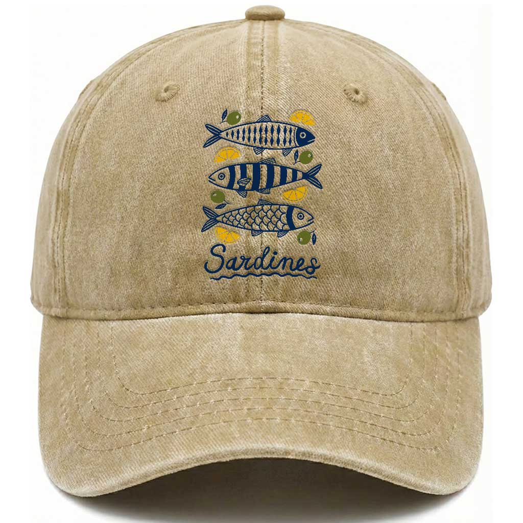 Minimal Sardines Fishermen Aesthetic Retro Washed Cotton Baseball Cap TS11 Print Your Wear