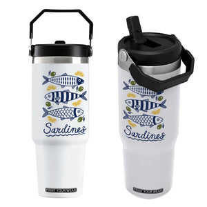 Minimal Sardines Fishermen Aesthetic Retro Flip Straw Tumbler TS11 One Size: 30 oz White Print Your Wear