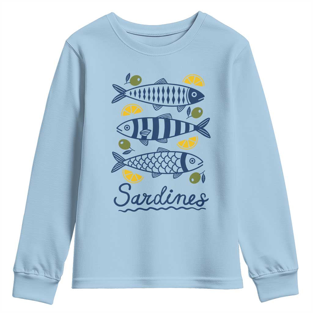 Minimal Sardines Fishermen Aesthetic Retro Youth Sweatshirt TS11 Light Blue Print Your Wear