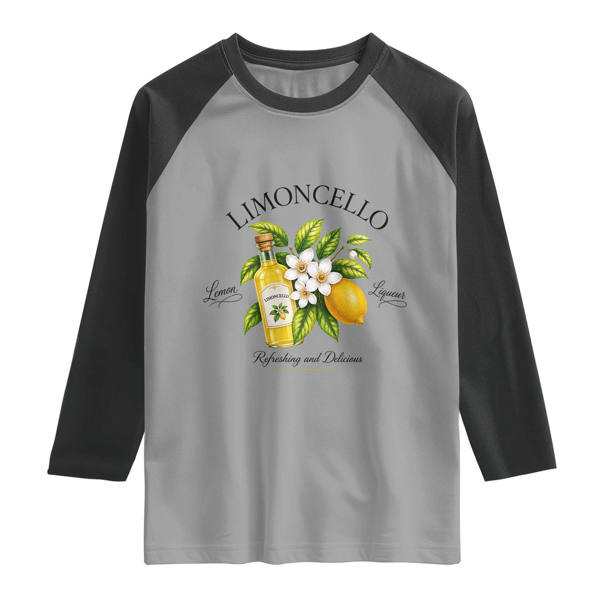 Italian Summer Limoncello Lemon Liqueur Amalfi Italy Raglan Shirt TS11 Sport Gray Black Print Your Wear