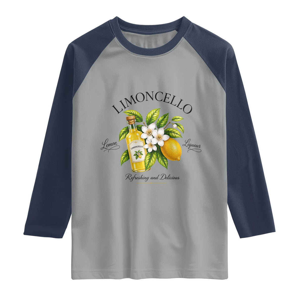 Italian Summer Limoncello Lemon Liqueur Amalfi Italy Raglan Shirt TS11 Sport Gray Navy Print Your Wear