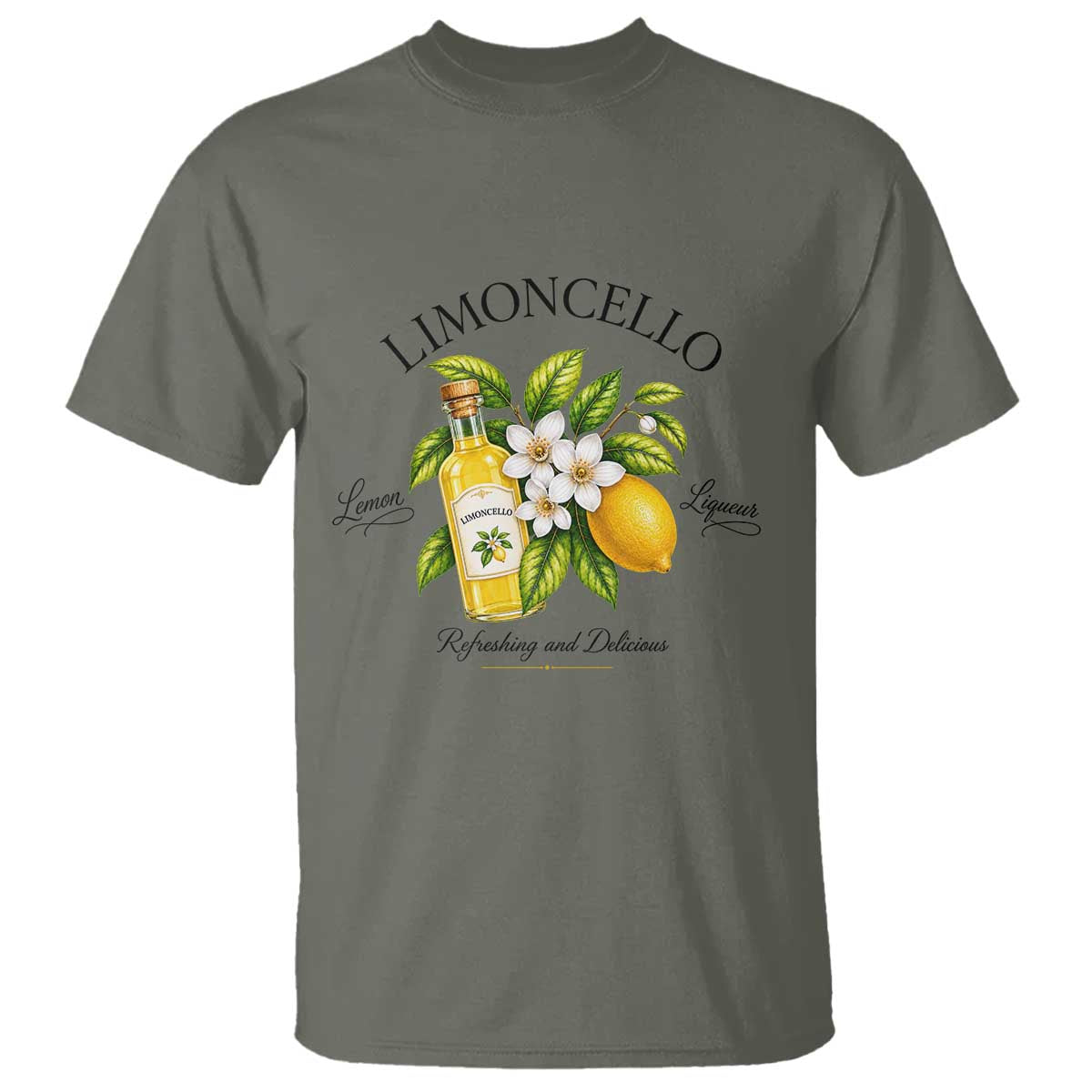 Italian Summer Limoncello Lemon Liqueur Amalfi Italy T Shirt TS11 Military Green Print Your Wear