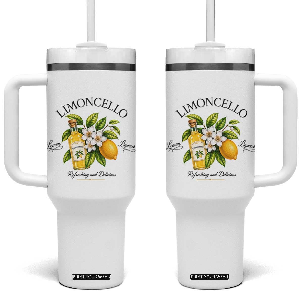 Italian Summer Limoncello Lemon Liqueur Amalfi Italy Tumbler With Handle TS11 One Size: 40 oz White Print Your Wear