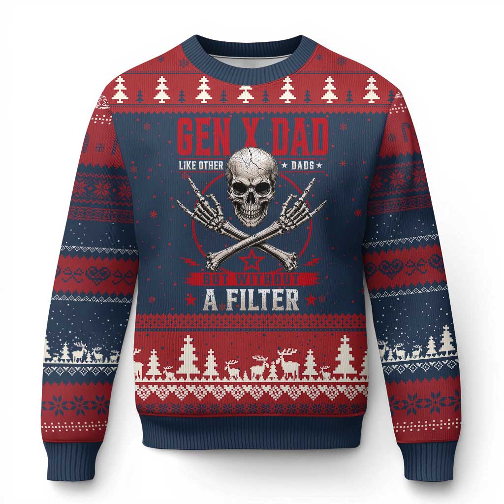Gen X Dad Like Other Dads But Without A Filter Ugly Christmas Sweater Funny Fathers Day TS11 Navy Red Print Your Wear