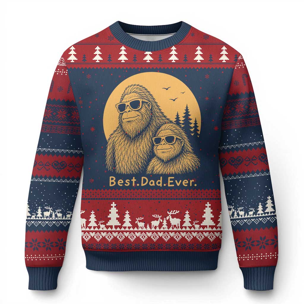 Vintage Best Dad Ever Bigfoot Papa Fathers Day Ugly Christmas Sweater