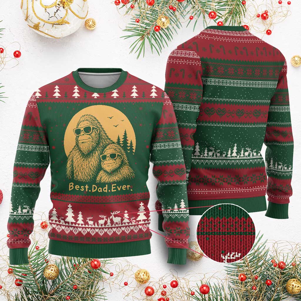 Vintage Best Dad Ever Bigfoot Papa Fathers Day Ugly Christmas Sweater