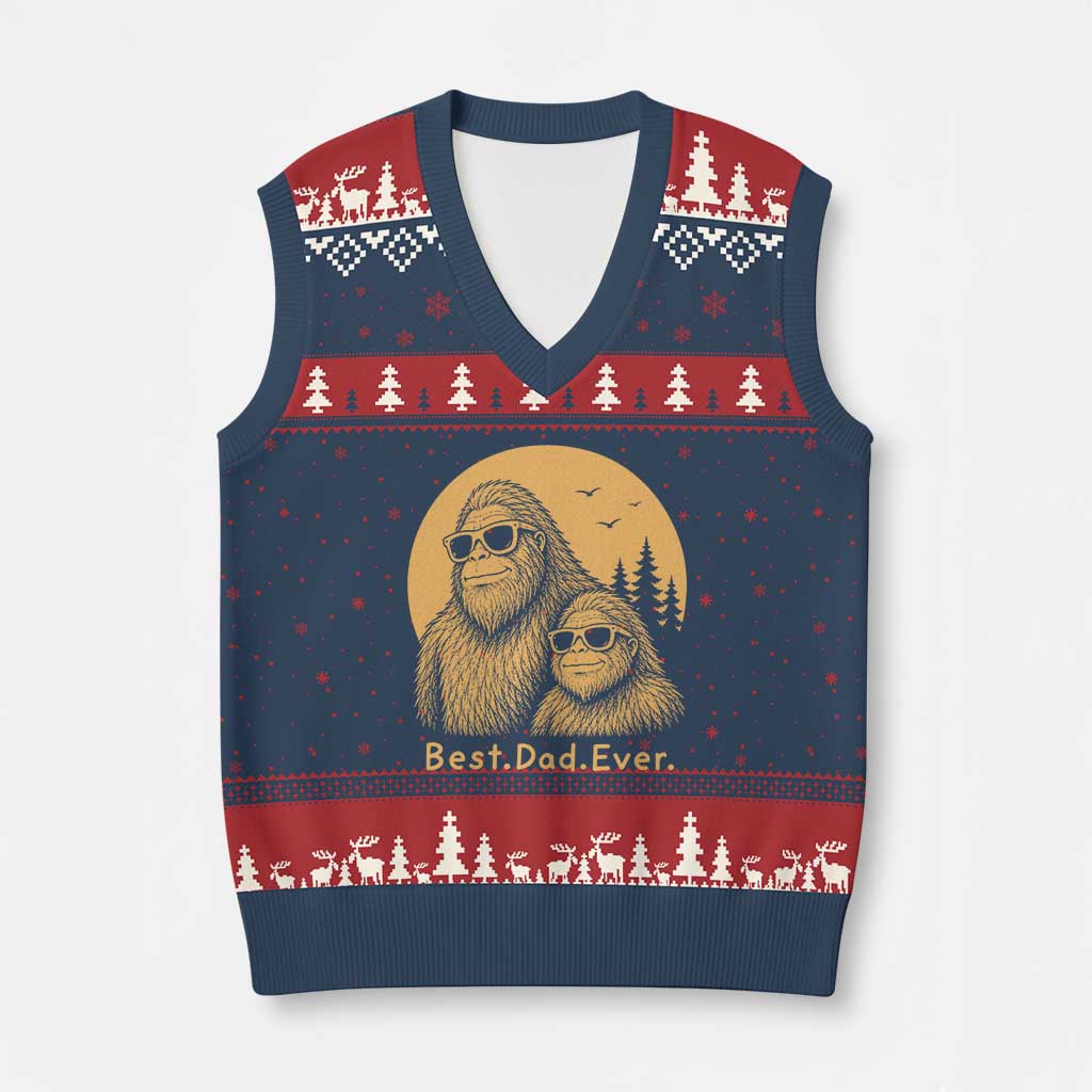 Vintage Best Dad Ever Bigfoot Papa Fathers Day V-Neck Knit Sweater Vest