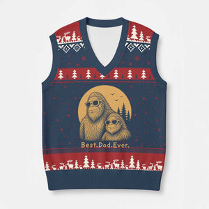Vintage Best Dad Ever Bigfoot Papa Fathers Day V-Neck Knit Sweater Vest