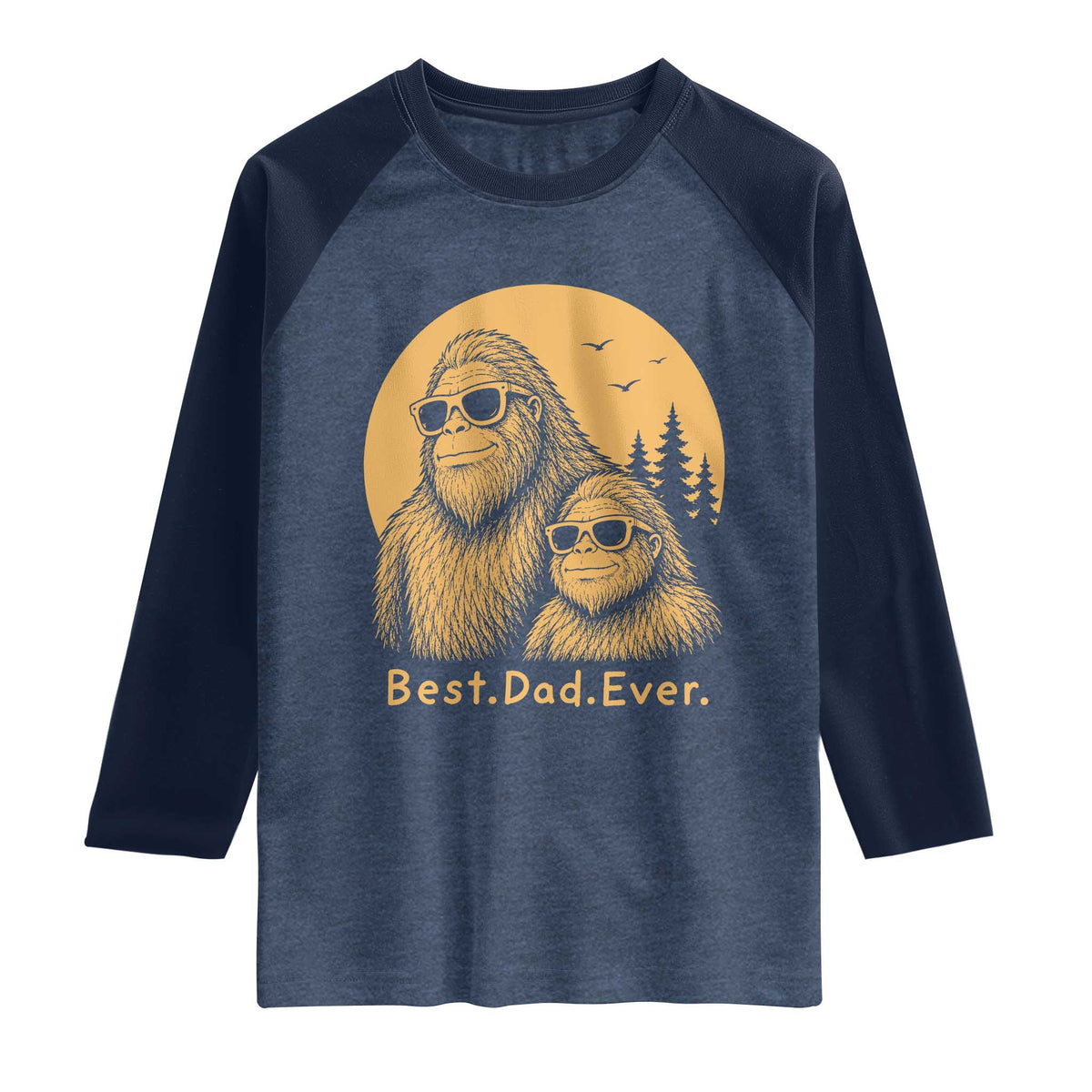 Vintage Best Dad Ever Bigfoot Papa Fathers Day Raglan Shirt TS11 Heather Denim Navy Print Your Wear