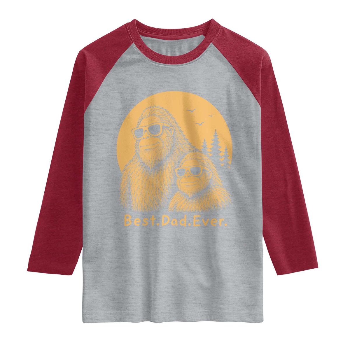 Vintage Best Dad Ever Bigfoot Papa Fathers Day Raglan Shirt TS11 Heather Gray Heather Red Print Your Wear