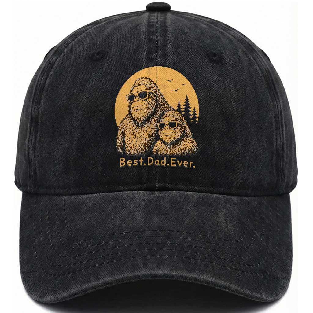 Vintage Best Dad Ever Bigfoot Papa Fathers Day Washed Cotton Baseball Cap TS11 Print Your Wear