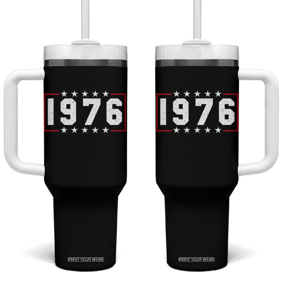 50th Birthday Tumbler With Handle Vintage 1976 50 Years Old Birthday Stars And Stripes TS11 One Size: 40 oz Black Print Your Wear
