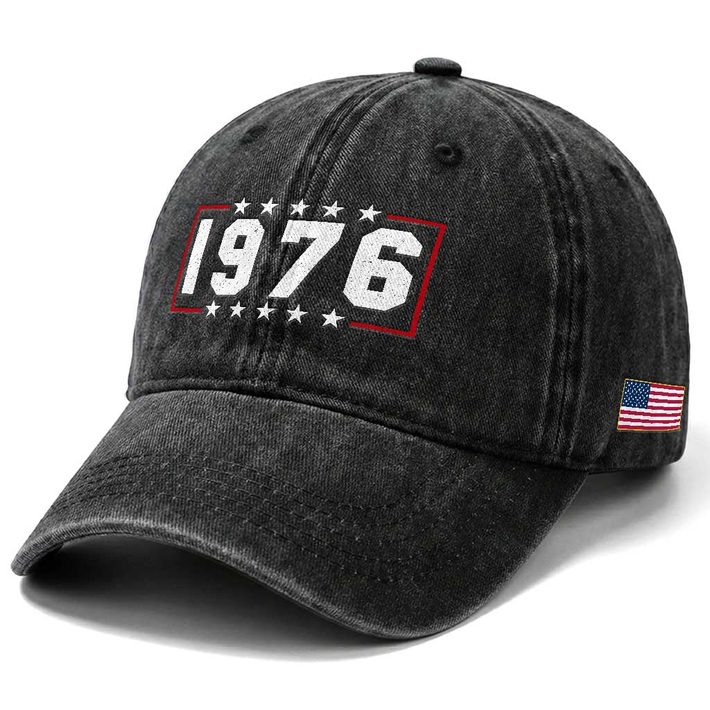 50th Birthday Washed Cotton Baseball Cap Vintage 1976 50 Years Old Birthday Stars And Stripes TS11 Print Your Wear