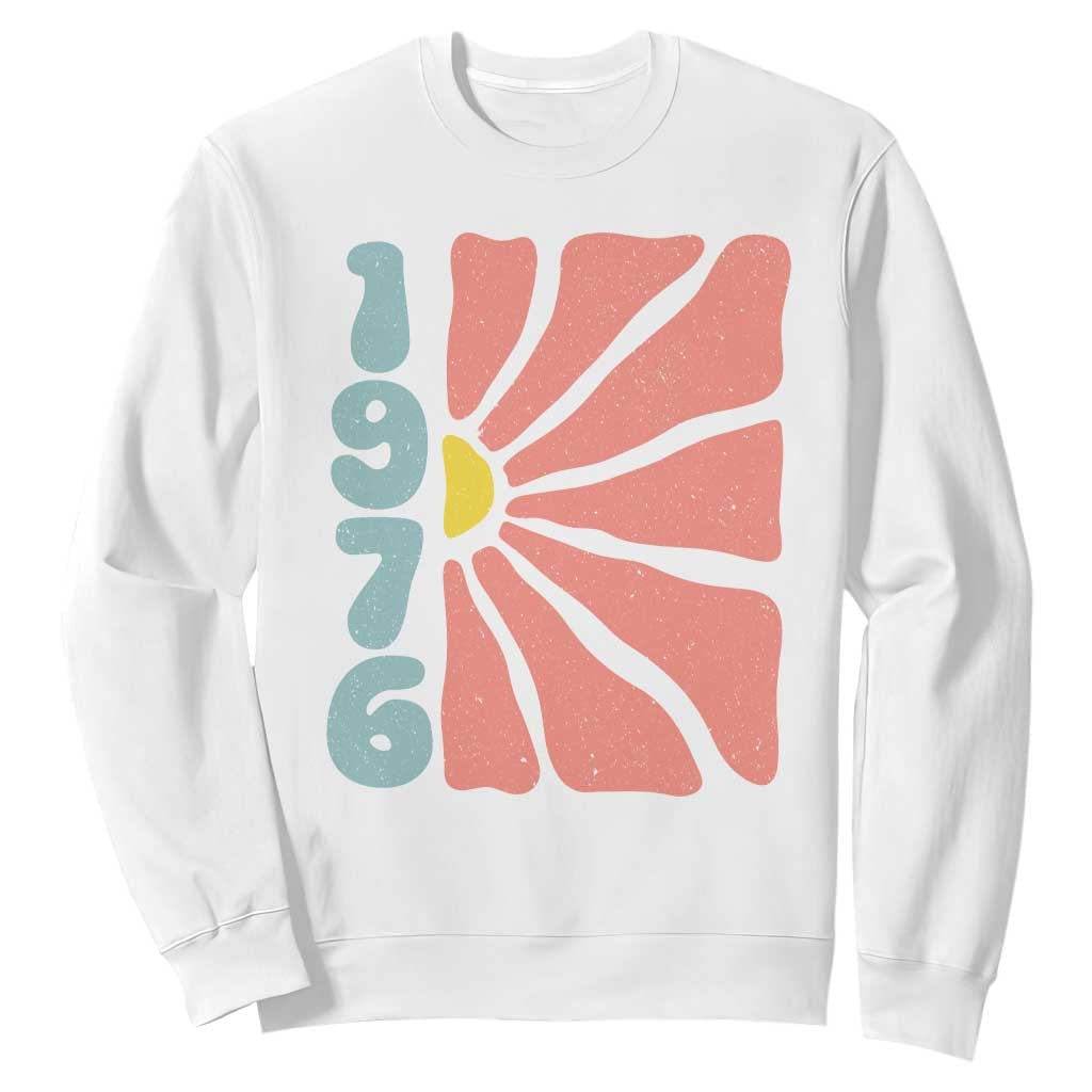 50th Birthday Sweatshirt Vintage 1976 Boho Flowers 50 Years Old Birthday TS11 White Print Your Wear