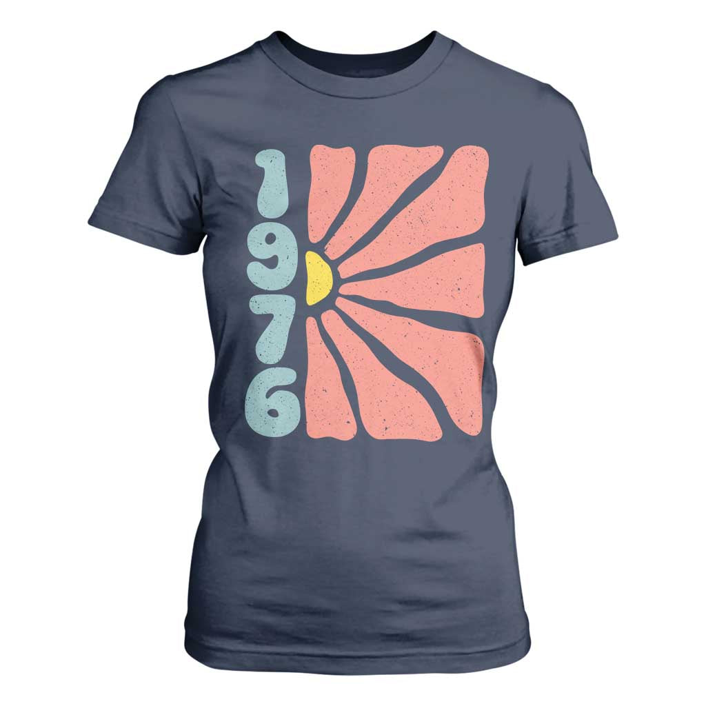 50th Birthday T Shirt For Women Vintage 1976 Boho Flowers 50 Years Old Birthday TS11 Navy Print Your Wear