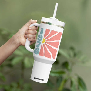 50th Birthday Tumbler With Handle Vintage 1976 Boho Flowers 50 Years Old Birthday