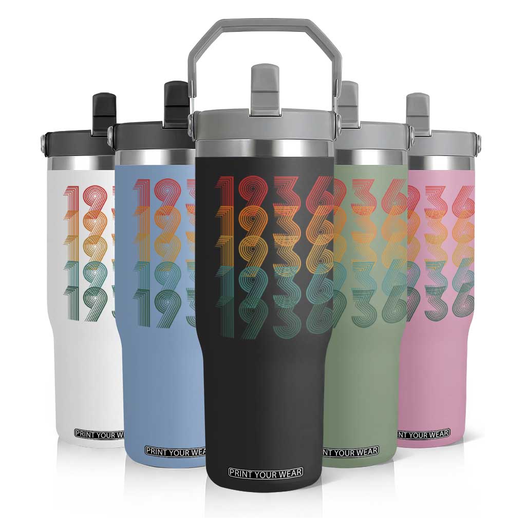 90th Birthday Flip Straw Tumbler Vintage 1936 Retro 90 Years Old Birthday