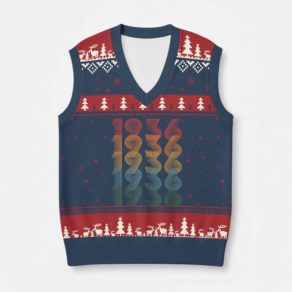 90th Birthday V-Neck Knit Sweater Vest Vintage 1936 Retro 90 Years Old Birthday