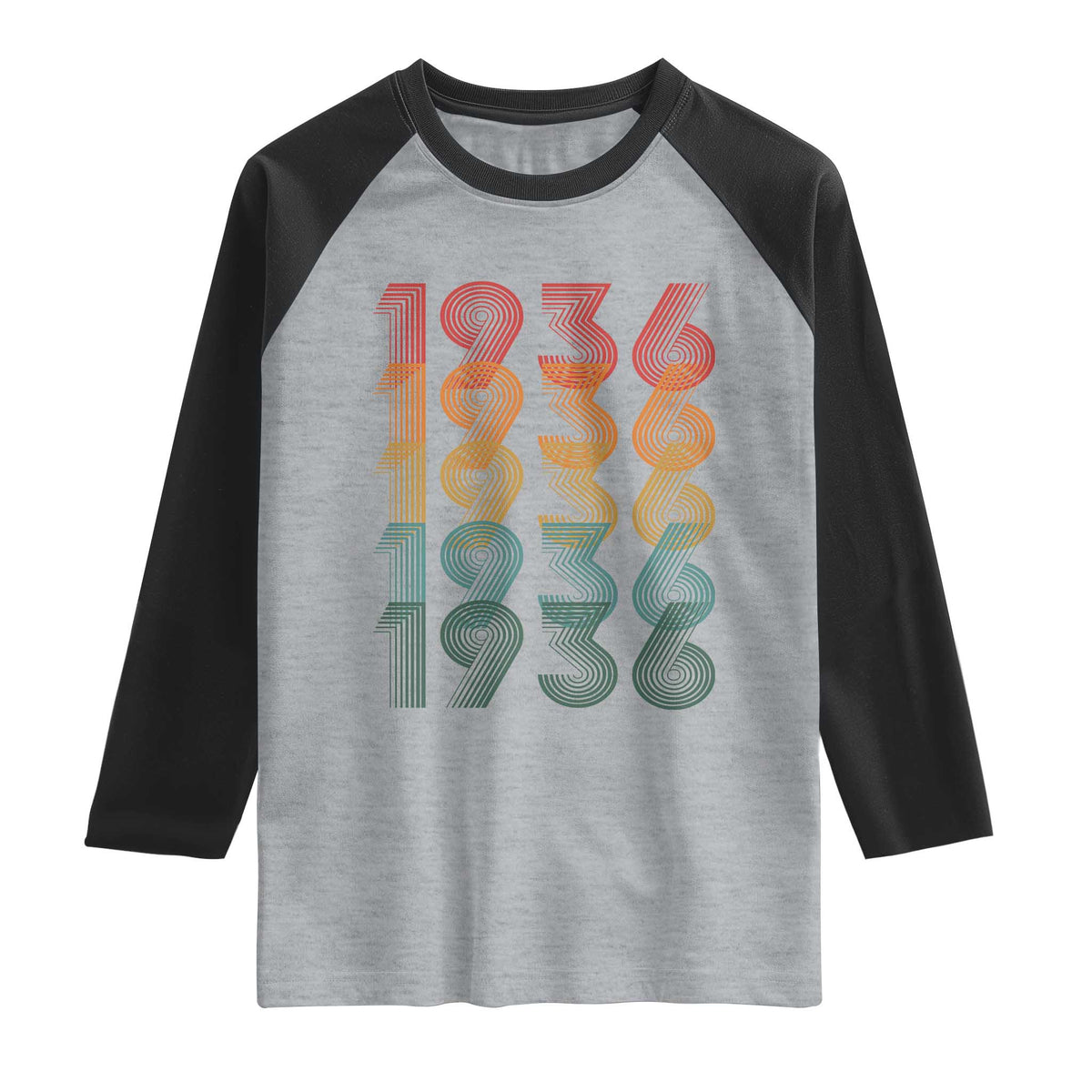 90th Birthday Raglan Shirt Vintage 1936 Retro 90 Years Old Birthday TS11 Heather Gray Black Print Your Wear