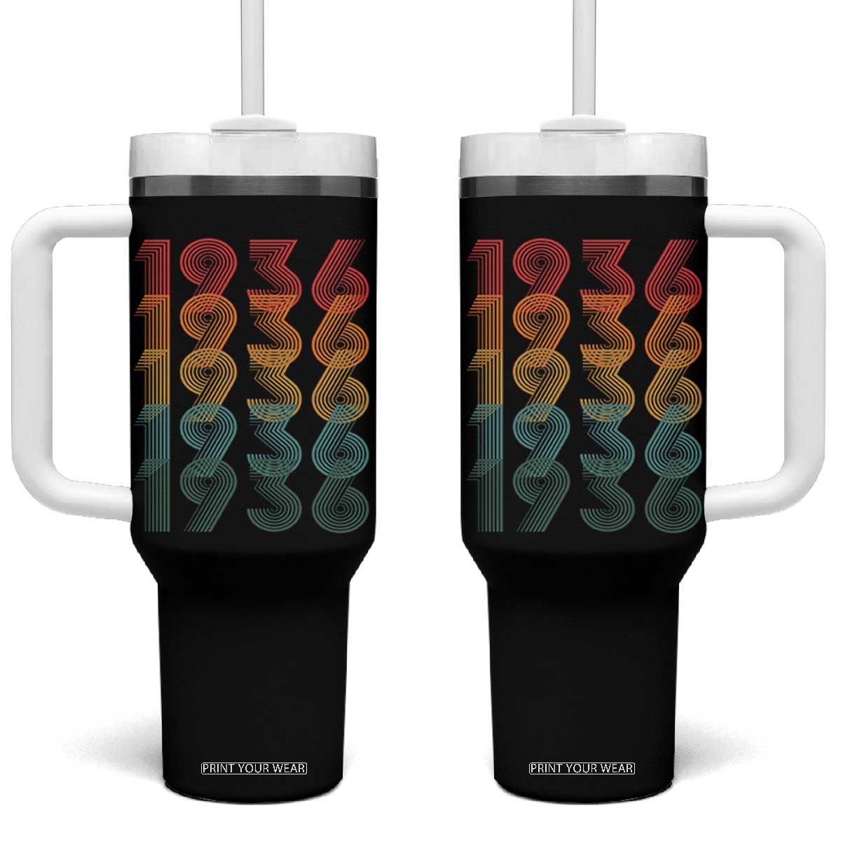 90th Birthday Tumbler With Handle Vintage 1936 Retro 90 Years Old Birthday TS11 One Size: 40 oz Black Print Your Wear
