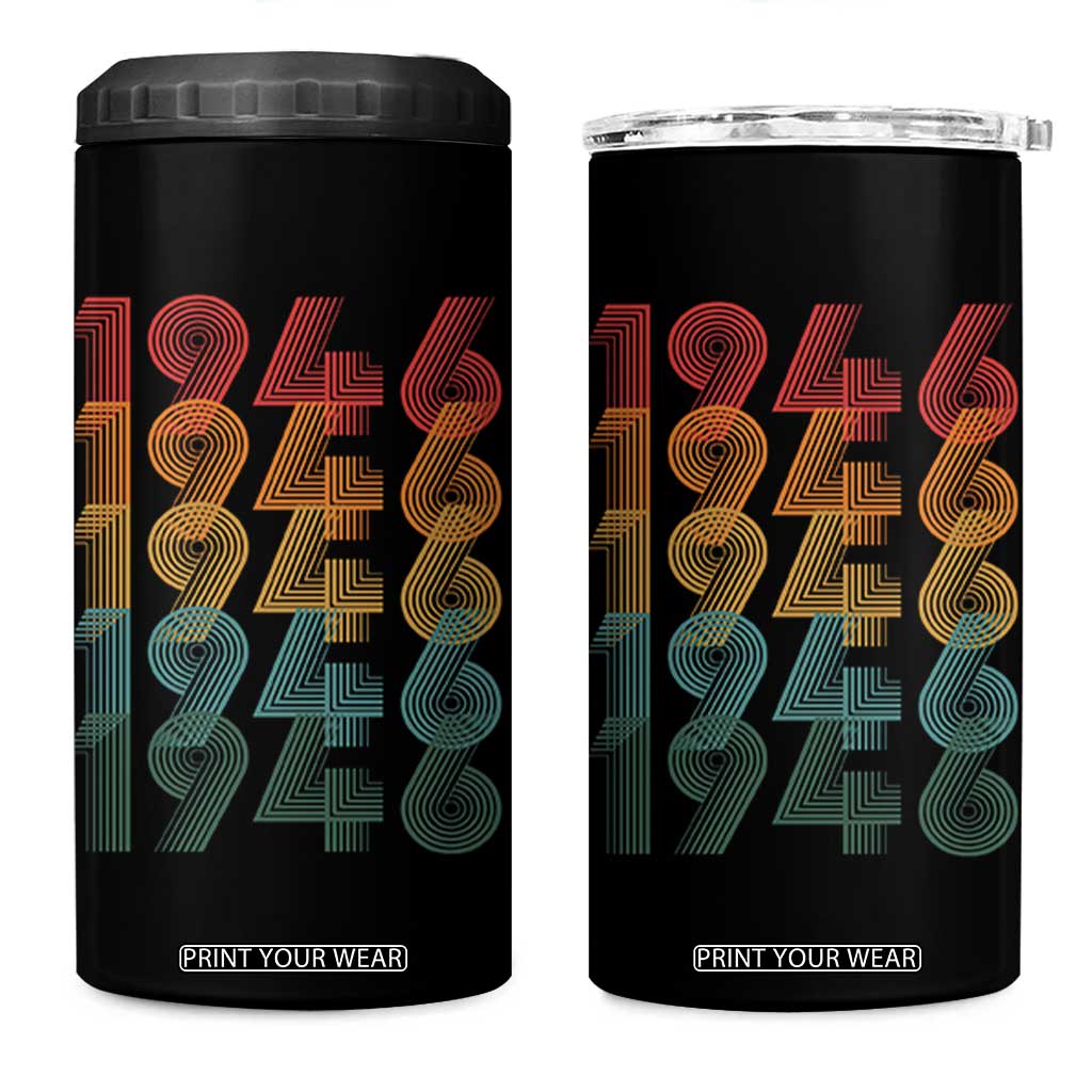 80th Birthday 4 in 1 Can Cooler Tumbler Vintage 1946 Retro 80 Years Old Birthday TS11 One Size: 16 oz Black Print Your Wear