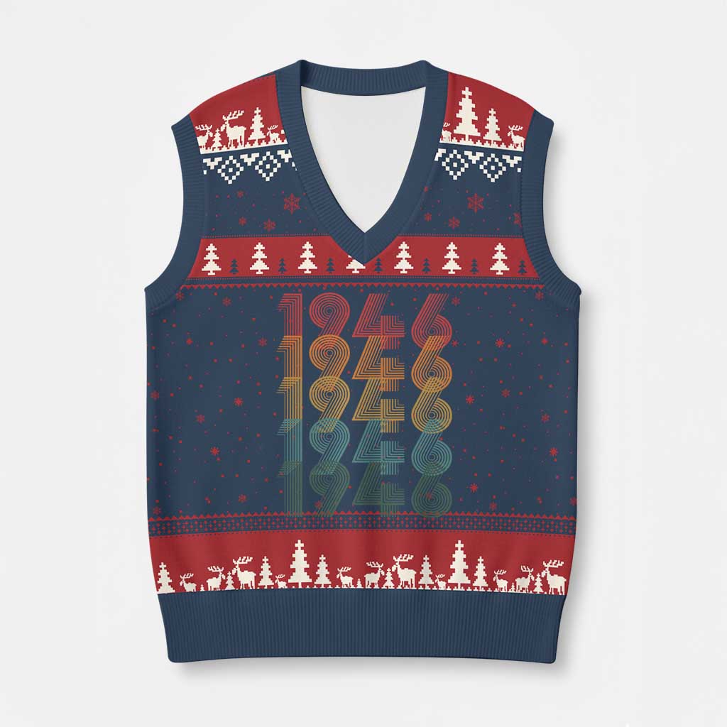 80th Birthday V-Neck Knit Sweater Vest Vintage 1946 Retro 80 Years Old Birthday TS11 Navy Red Print Your Wear