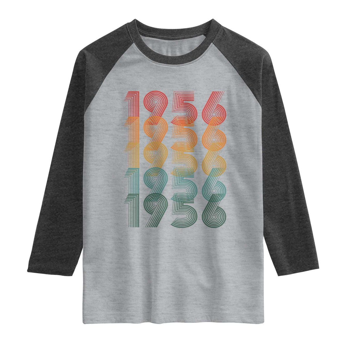 70th Birthday Raglan Shirt Vintage 1956 Retro 70 Years Old Birthday TS11 Heather Gray Heather Charcoal Print Your Wear