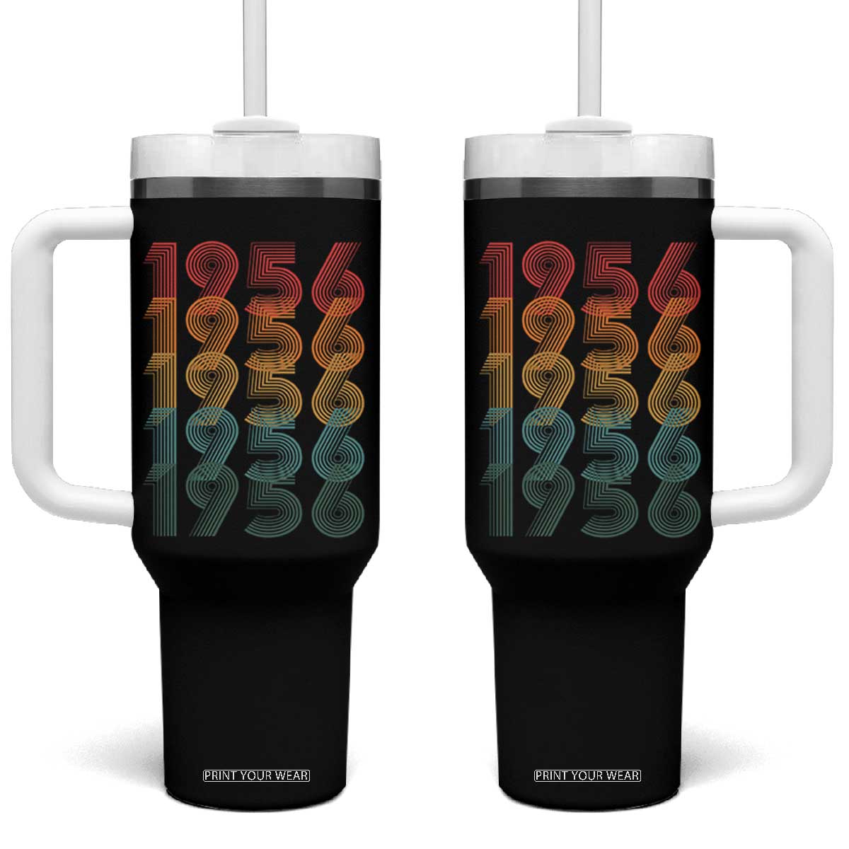 70th Birthday Tumbler With Handle Vintage 1956 Retro 70 Years Old Birthday TS11 One Size: 40 oz Black Print Your Wear