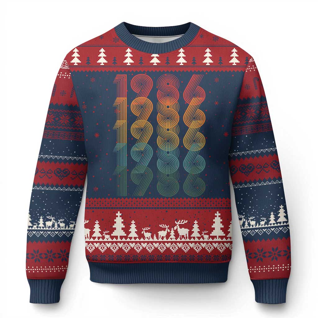 40th Birthday Ugly Christmas Sweater Vintage 1986 Retro 40 Years Old Birthday TS11 Navy Red Print Your Wear