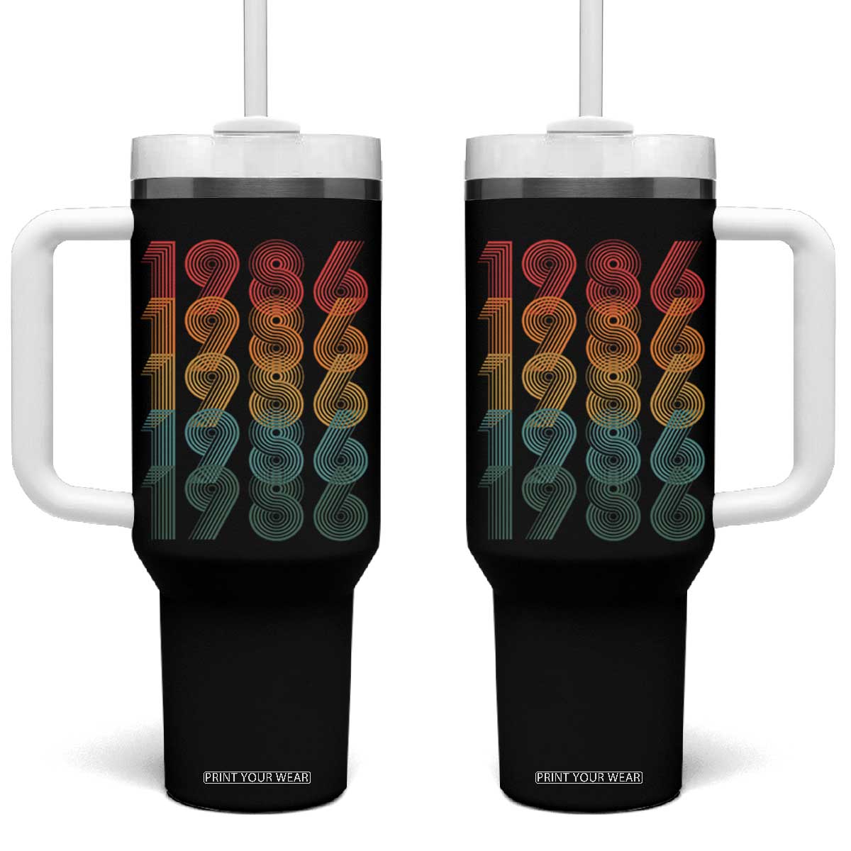 40th Birthday Tumbler With Handle Vintage 1986 Retro 40 Years Old Birthday TS11 One Size: 40 oz Black Print Your Wear