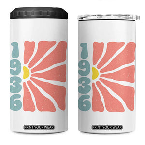 90th Birthday 4 in 1 Can Cooler Tumbler Vintage 1936 Boho Flowers 90 Years Old Birthday