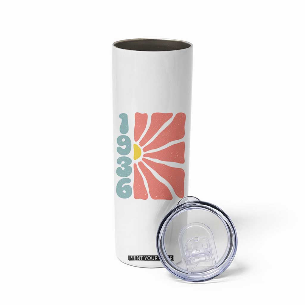 90th Birthday Skinny Tumbler Vintage 1936 Boho Flowers 90 Years Old Birthday