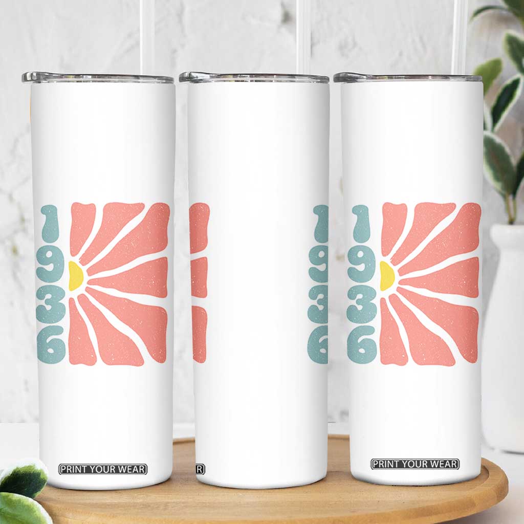 90th Birthday Skinny Tumbler Vintage 1936 Boho Flowers 90 Years Old Birthday