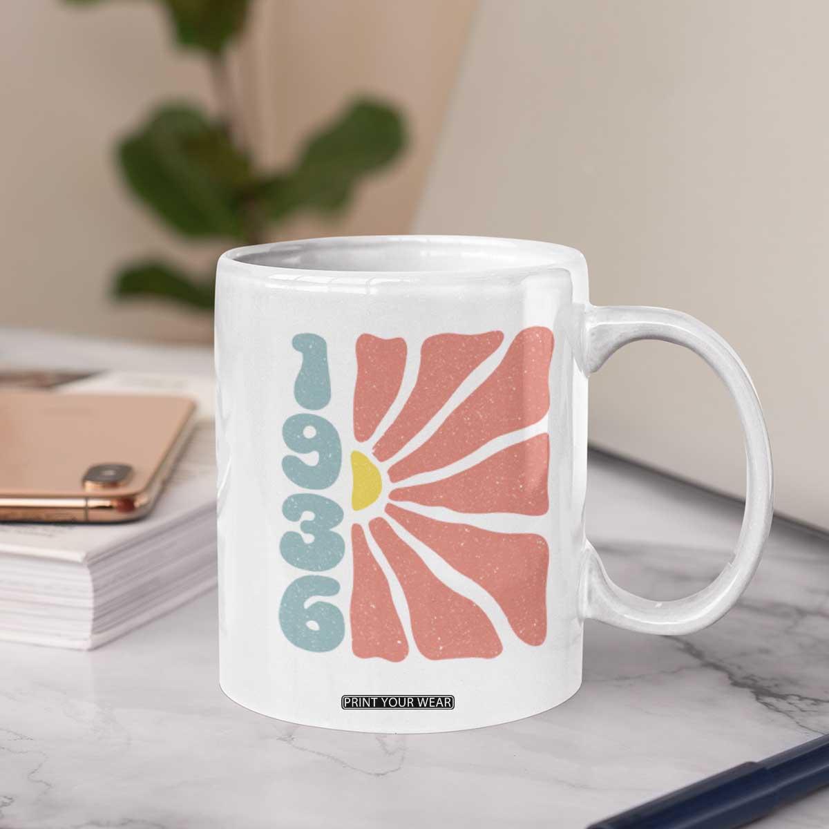 90th Birthday Coffee Mug Vintage 1936 Boho Flowers 90 Years Old Birthday