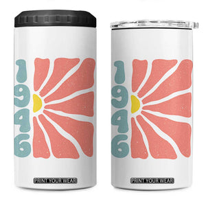 80th Birthday 4 in 1 Can Cooler Tumbler Vintage 1946 Boho Flowers 80 Years Old Birthday