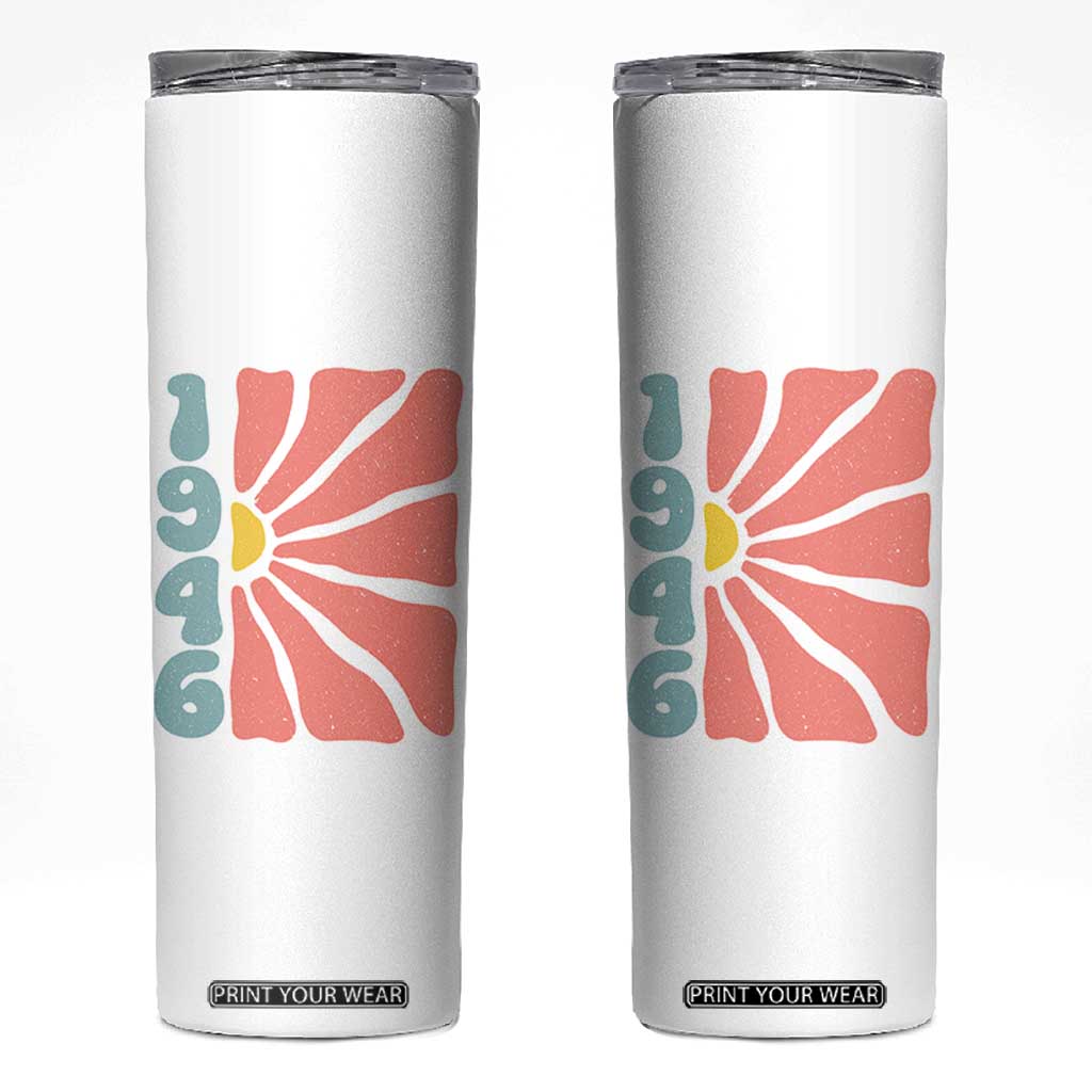 80th Birthday Skinny Tumbler Vintage 1946 Boho Flowers 80 Years Old Birthday