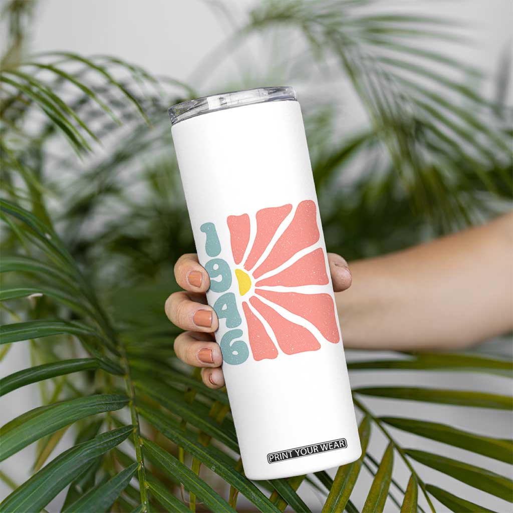 80th Birthday Skinny Tumbler Vintage 1946 Boho Flowers 80 Years Old Birthday