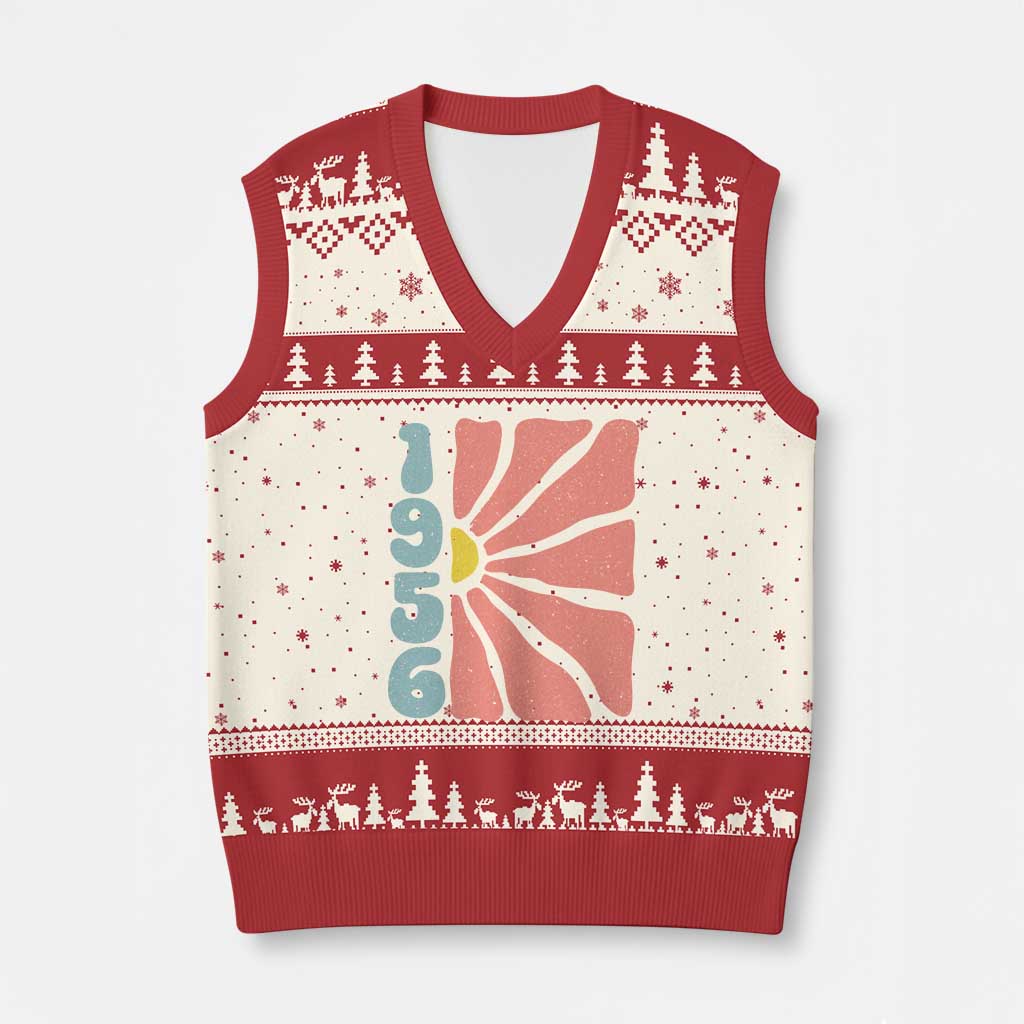 70th Birthday V-Neck Knit Sweater Vest Vintage 1956 Boho Flowers 70 Years Old Birthday TS11 Beige Red Print Your Wear