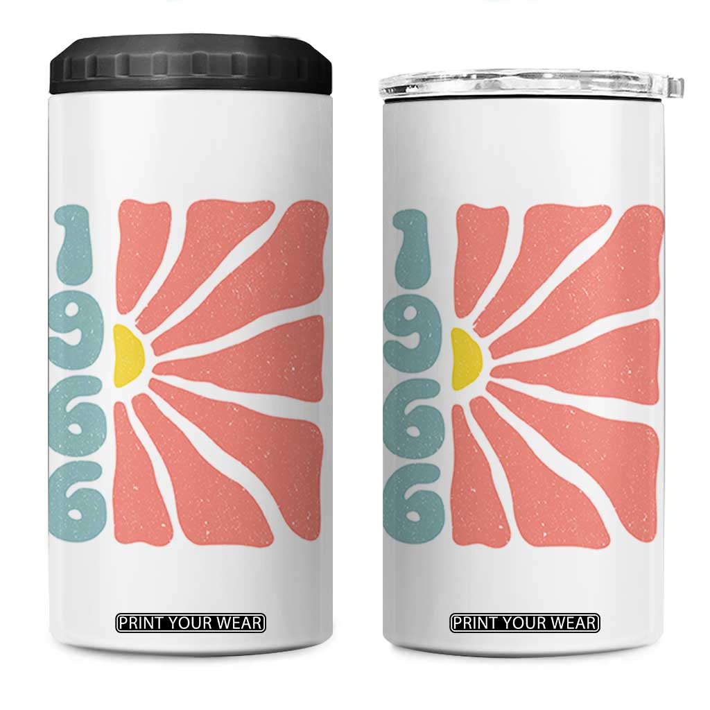 60th Birthday 4 in 1 Can Cooler Tumbler Vintage 1966 Boho Flowers 60 Years Old Birthday