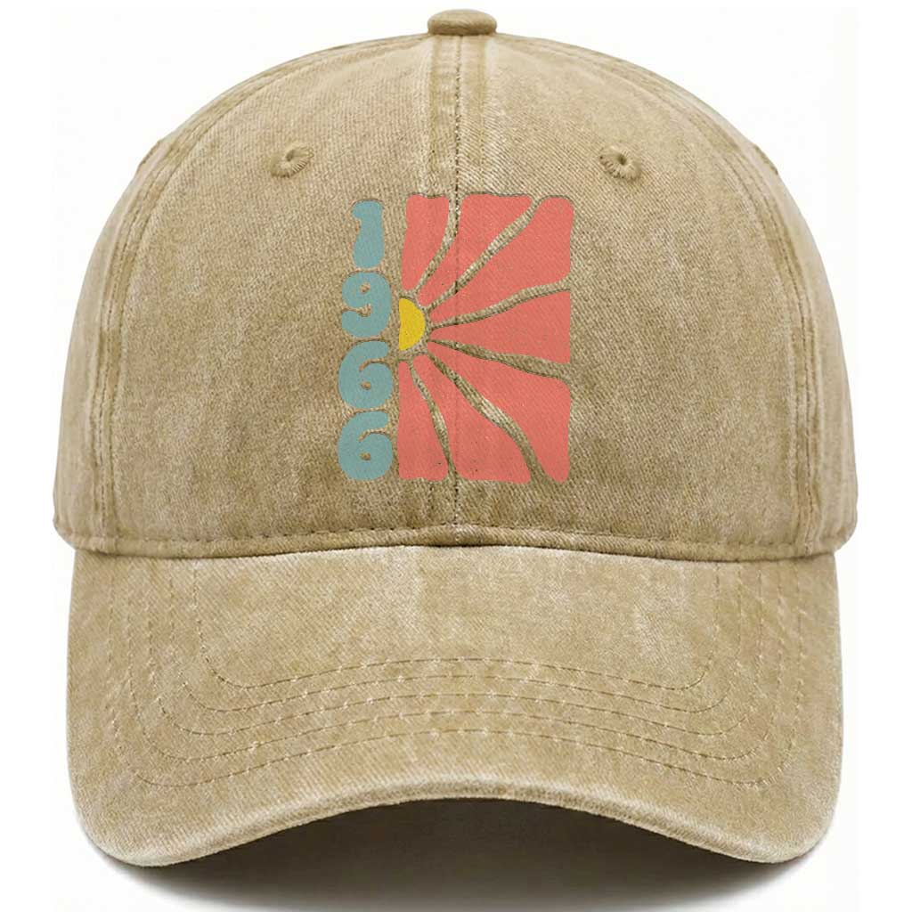 60th Birthday Washed Cotton Baseball Cap Vintage 1966 Boho Flowers 60 Years Old Birthday