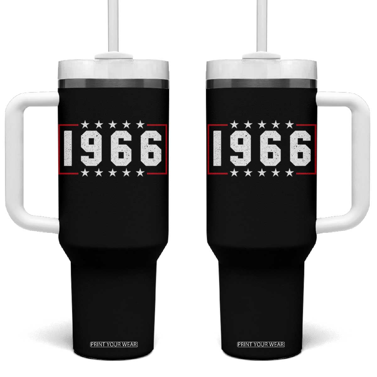 60th Birthday Tumbler With Handle Vintage 1966 60 Years Old Birthday Stars And Stripes TS11 One Size: 40 oz Black Print Your Wear