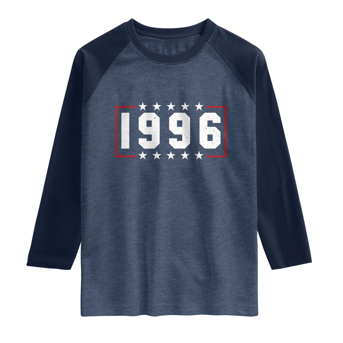 30th Birthday Raglan Shirt Vintage 1996 30 Years Old Birthday Stars And Stripes TS11 Heather Denim Navy Print Your Wear