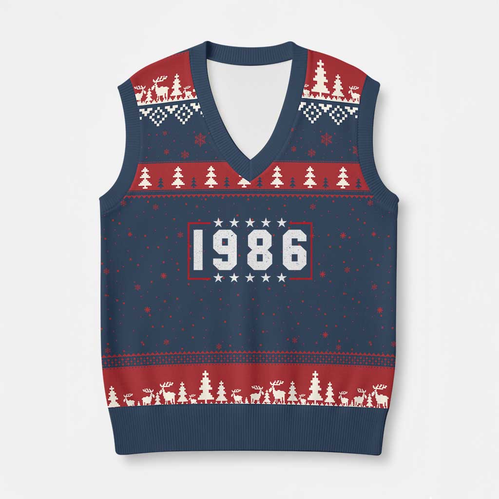 40th Birthday V-Neck Knit Sweater Vest Vintage 1986 40 Years Old Birthday Stars And Stripes TS11 Navy Red Print Your Wear